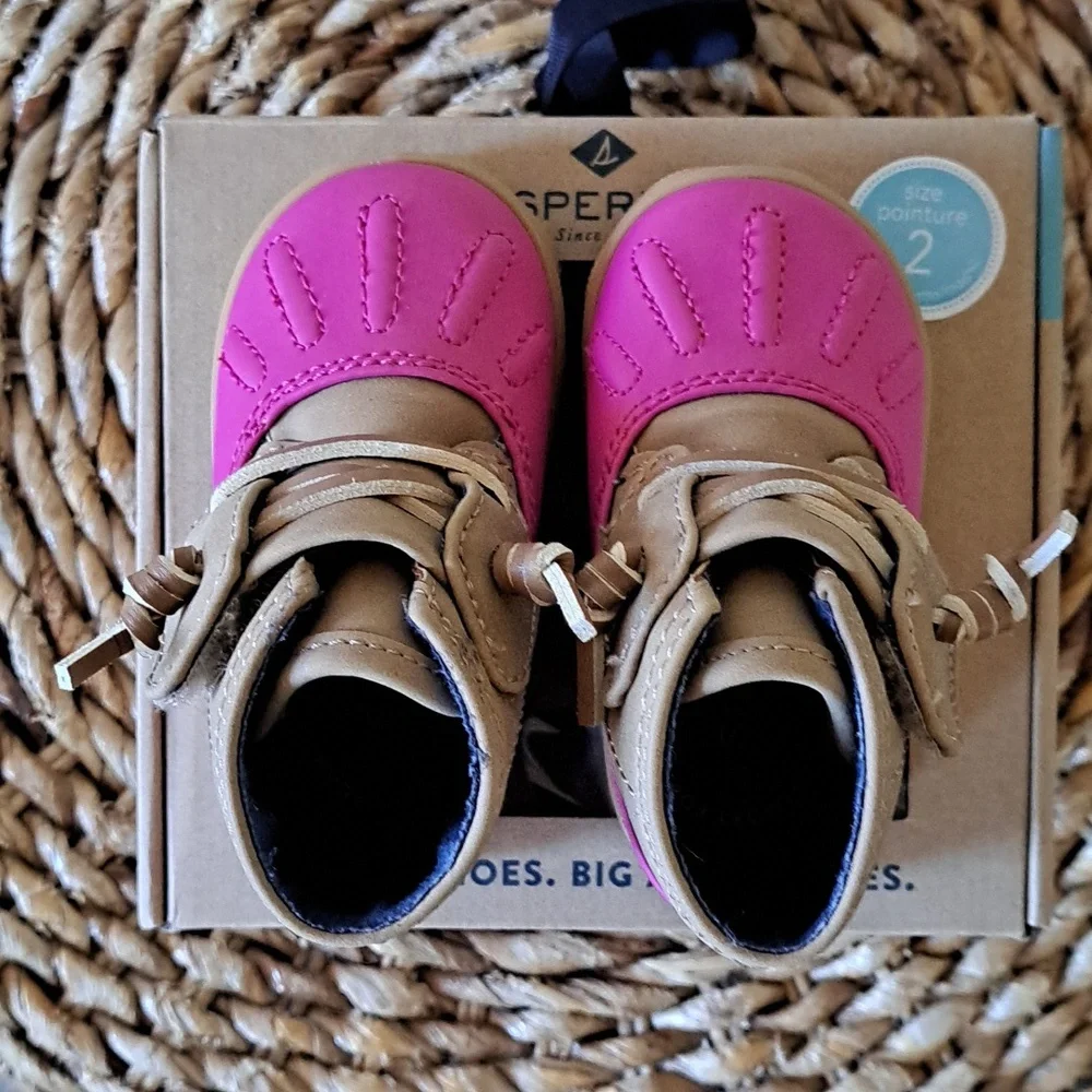 NWOT SPERRY Infant Girls Iccestorm Crib Pink/Tan‎ Booties Ankle Straps S-2